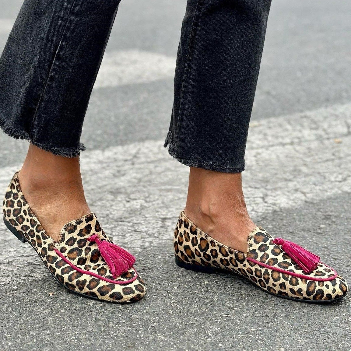 Valentina Leopard Tassel Loafers