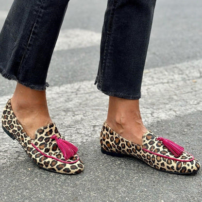 Valentina Leopard Tassel Loafers